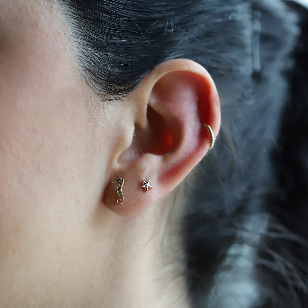14 Ayar Sarı Altın Denizatı Tragus Piercing