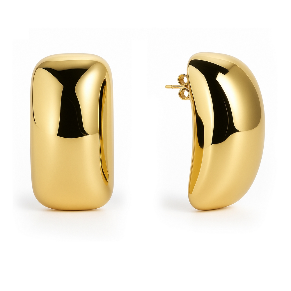 14 Ayar Sarı Altın Dikdörtgen Küpe