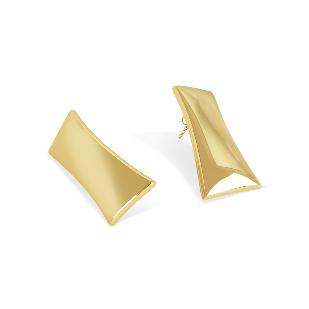 14 Ayar Sarı Altın Dikdörtgen Küpe