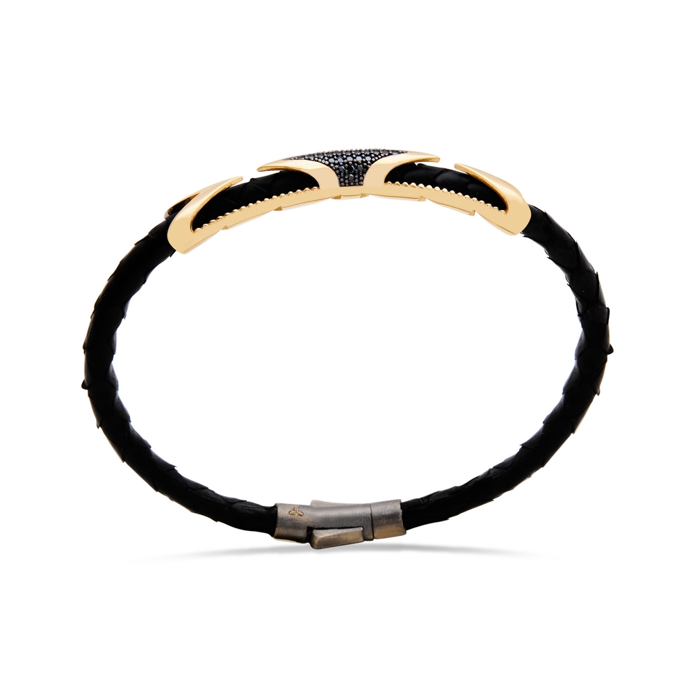 14 Ayar Sarı Altın Deri Erkek Bileklik