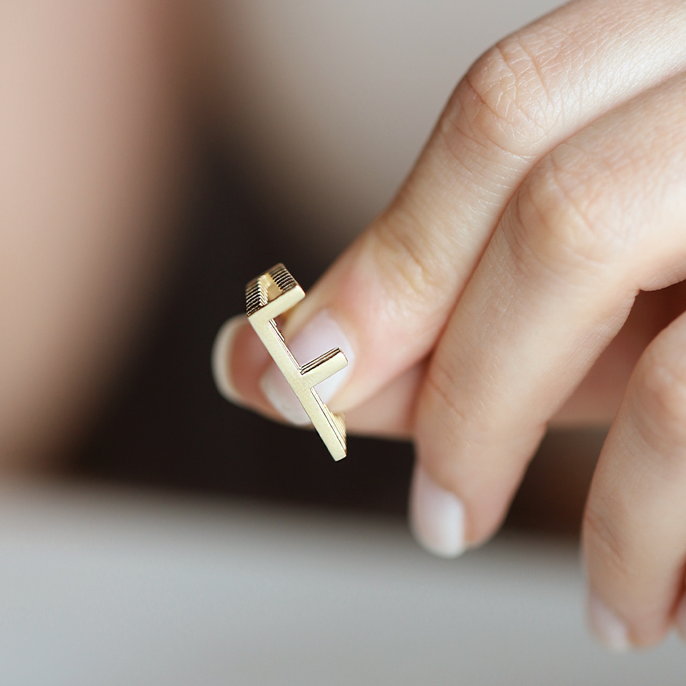 14 Ayar Sarı Altın F Bold Harf Yüzük