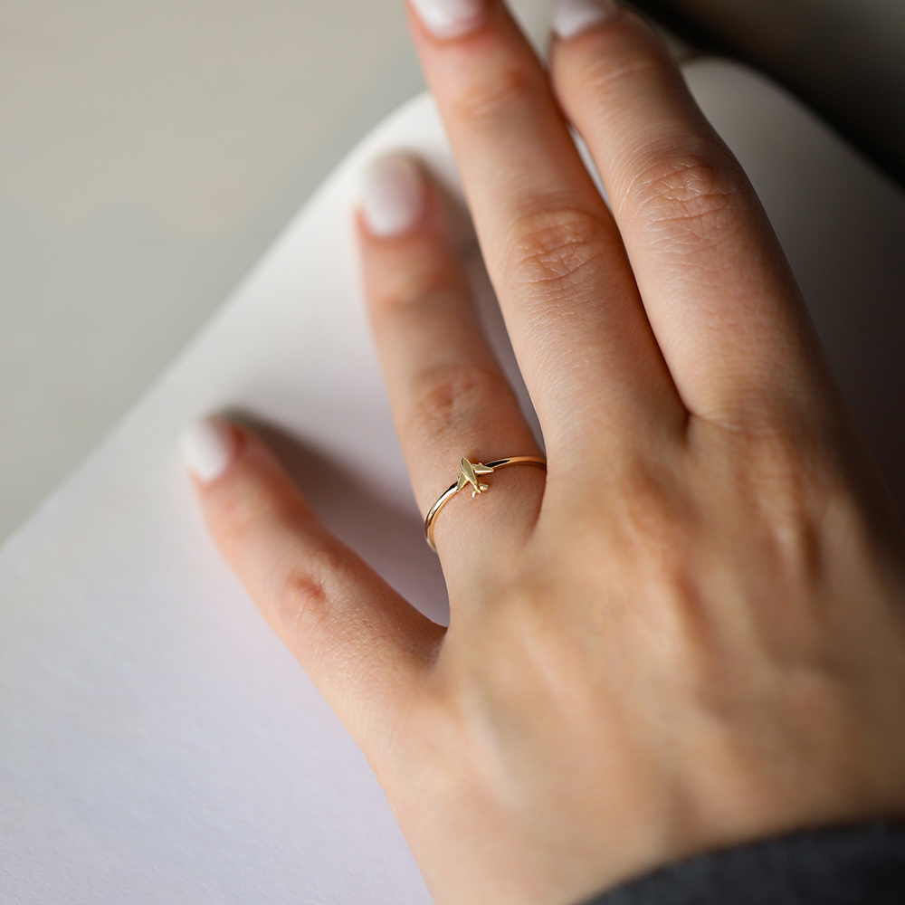 14 Ayar Sarı Altın Uçak Minimal Yüzük