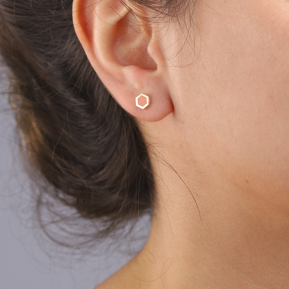 14 Ayar Turuncu Mineli Minimal Küpe