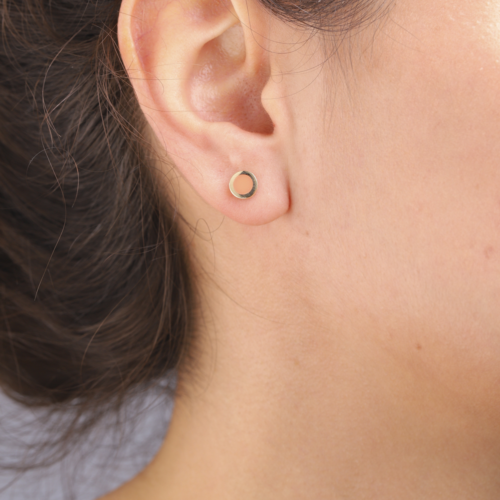 14 Ayar Turuncu Mineli Minimal Küpe