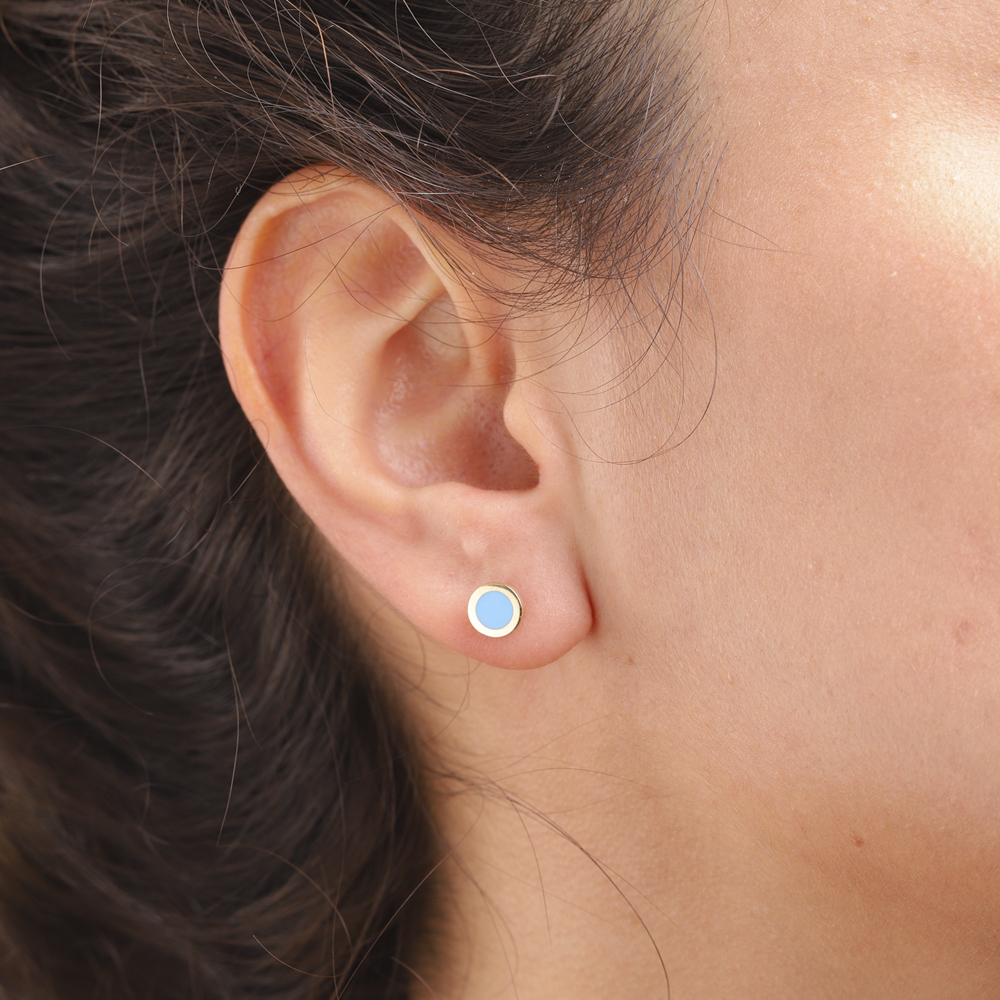 14 Ayar Mavi Mineli Minimal Küpe