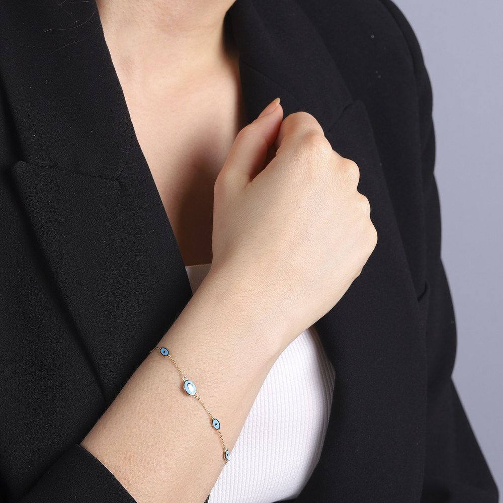 14 Ayar Sarı Altın Nazar Boncuklu Bileklik