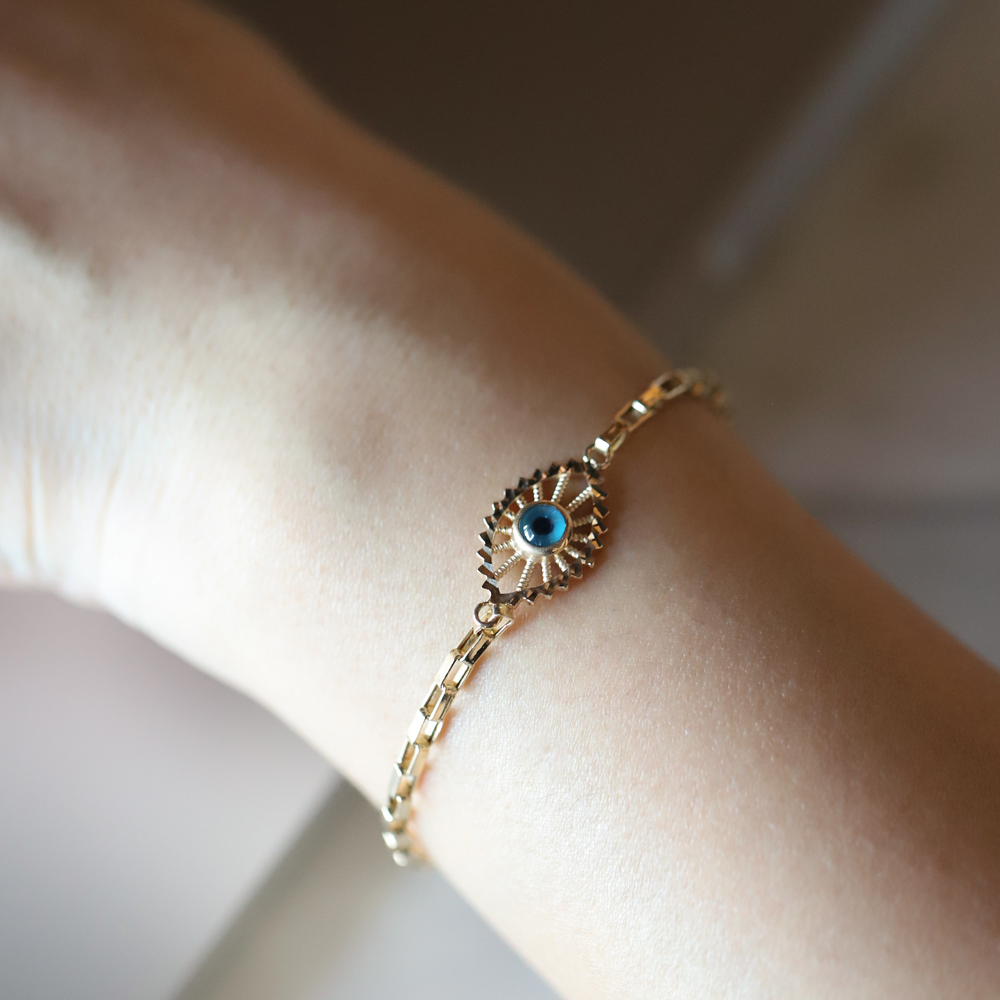 14 Ayar Sarı Altın Göz Figürlü Bileklik