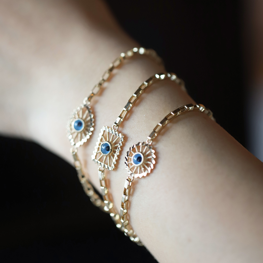 14 Ayar Sarı Altın Nazar Boncuklu Zincir Bileklik