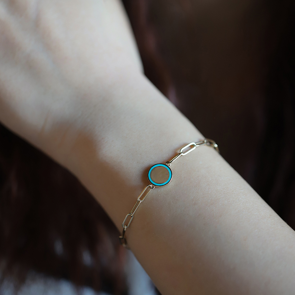 14 Ayar Sarı Altın Çift Taraflı Nazar Boncuklu Bileklik