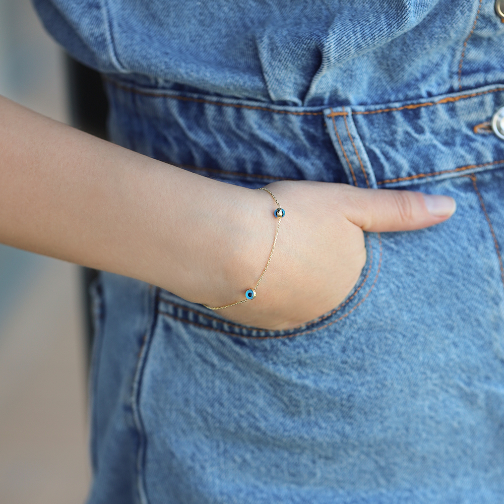 14 Ayar Sarı Altın Göz Figürlü Bileklik