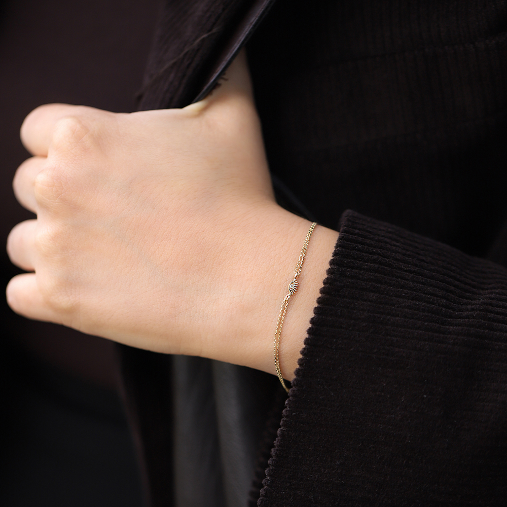 14 Ayar Sarı Altın Göz Minimal Bileklik