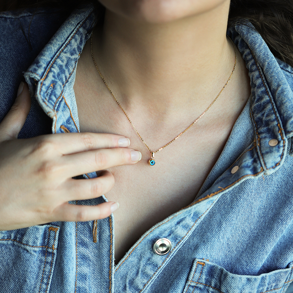 14 Ayar Sarı Altın Göz Figürlü Kolye