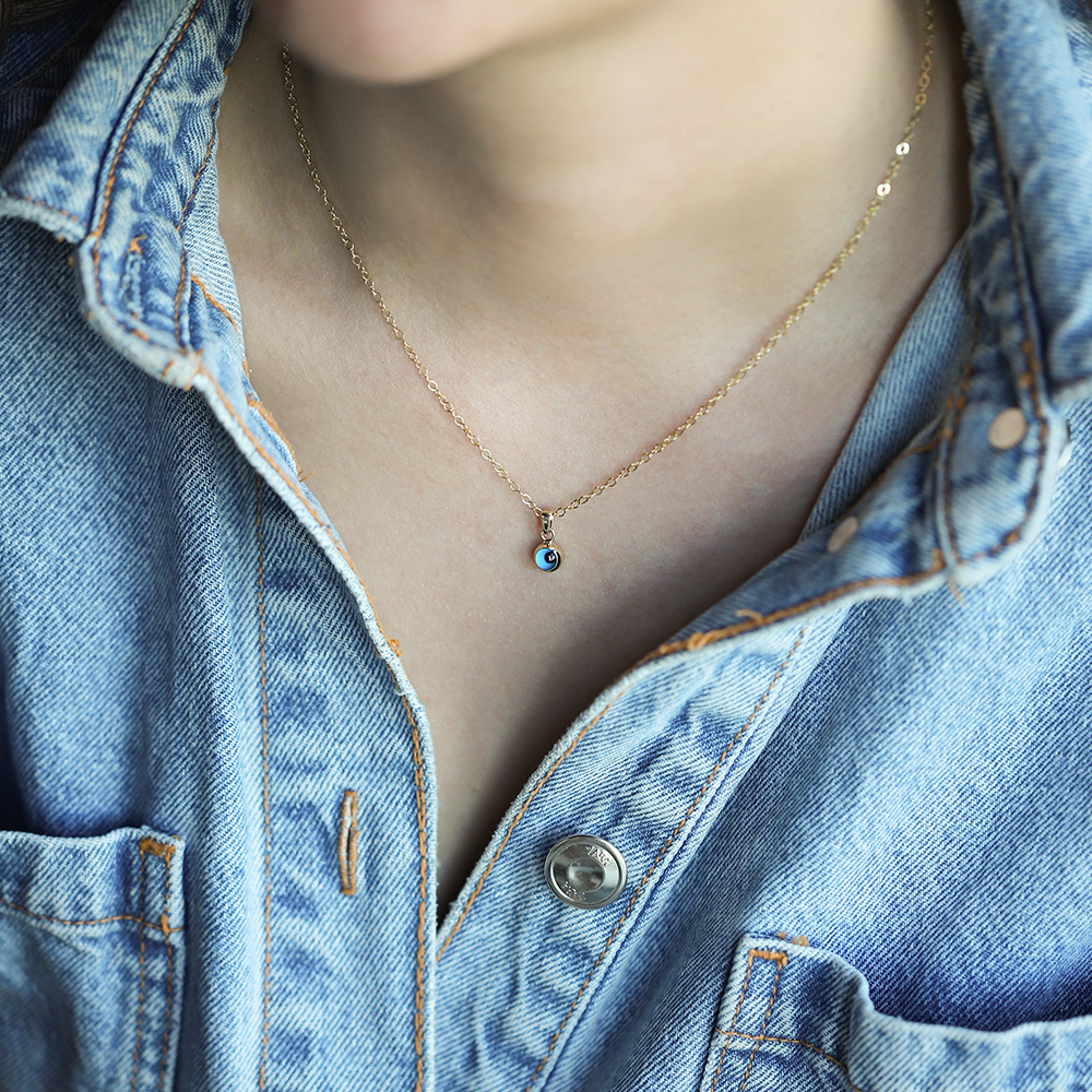 14 Ayar Sarı Altın Göz Figürlü Kolye