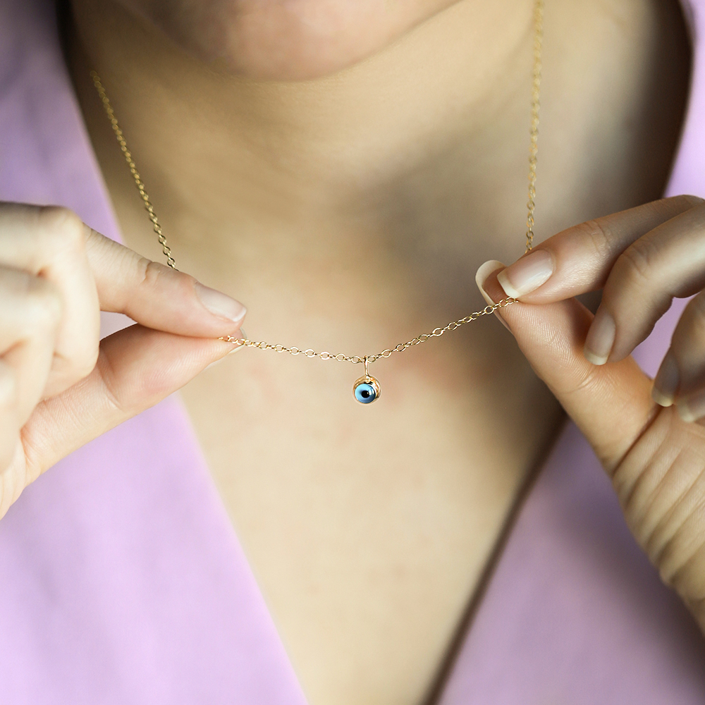 14 Ayar Sarı Altın Göz Figürlü Kolye