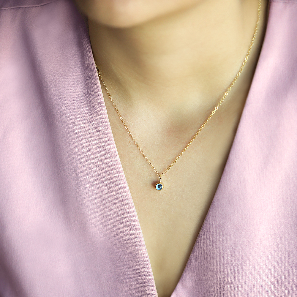 14 Ayar Sarı Altın Göz Figürlü Kolye