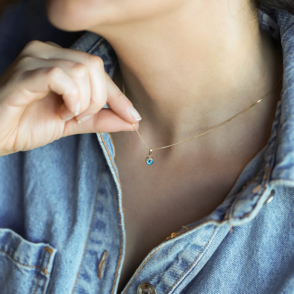 14 Ayar Sarı Altın Göz Figürlü Kolye