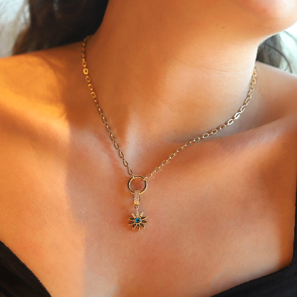 14 Ayar Sarı Altın Taşlı Nazar Boncuğu Kolye Ucu