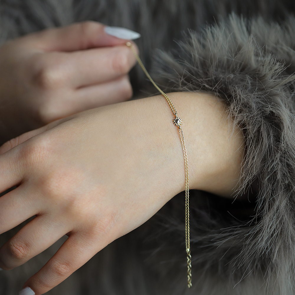 14 Ayar Sarı Altın Güneş Minimal Bileklik