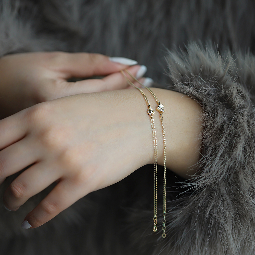 14 Ayar Sarı Altın Güneş Minimal Bileklik