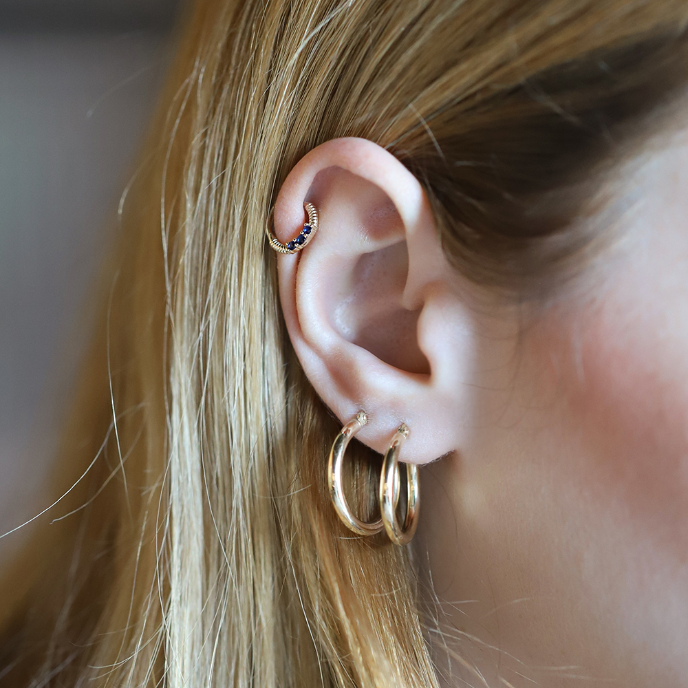 14 Ayar Sarı Altın Mavi Taşlı Helix Piercing