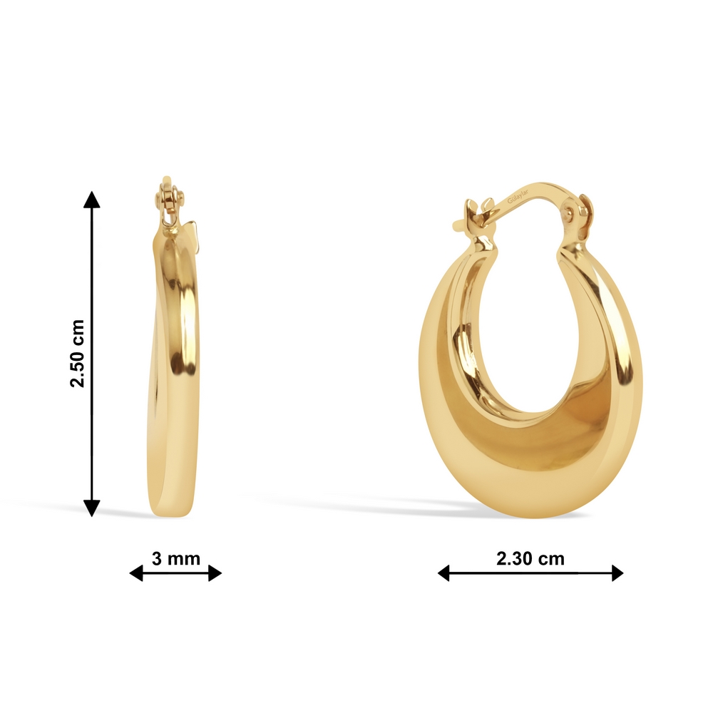 14 Ayar Sarı Altın Oval Halka Küpe