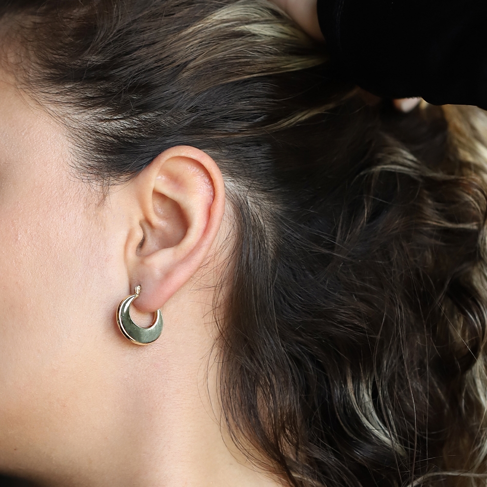 14 Ayar Sarı Altın Oval Halka Küpe