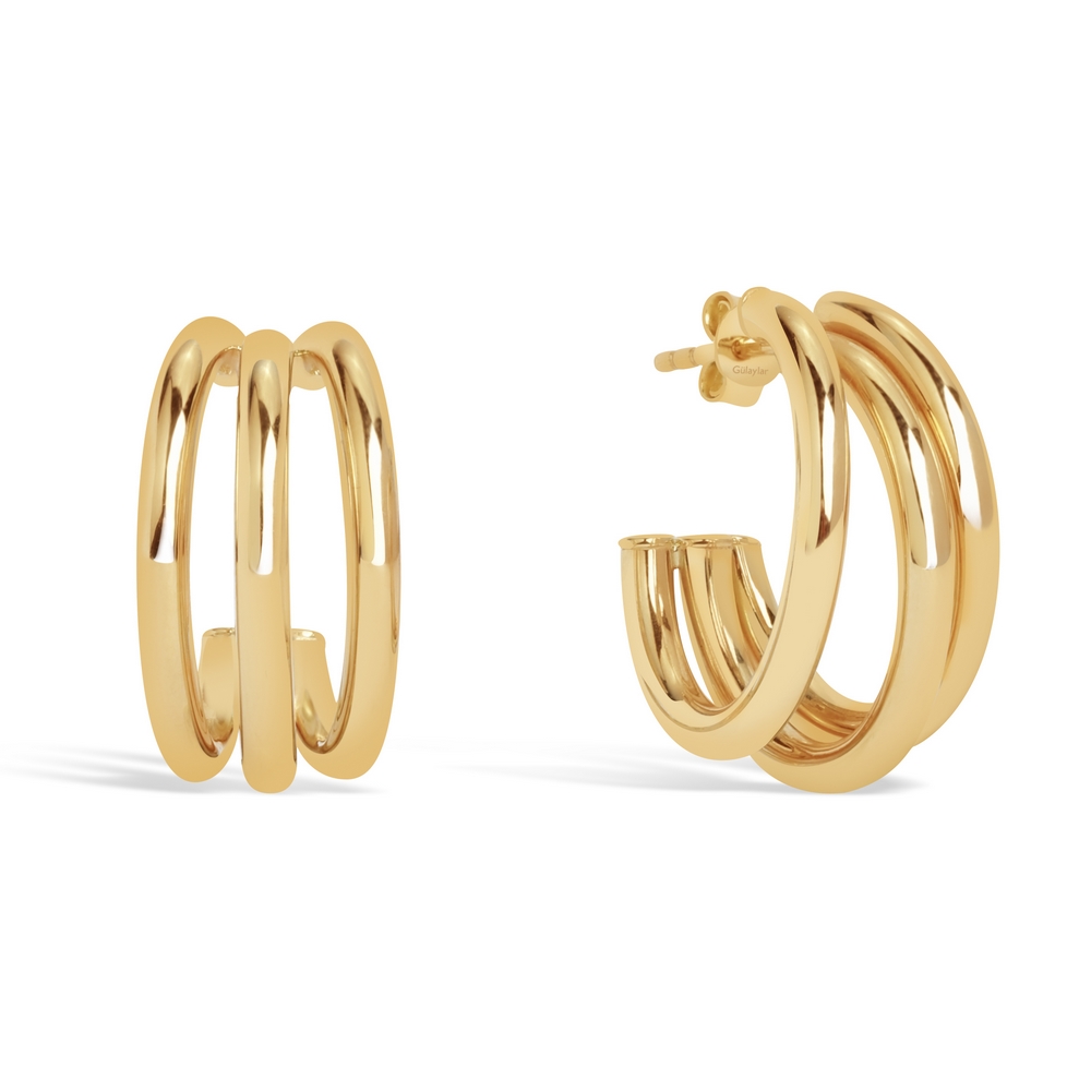 14 Ayar Sarı Altın Üçlü Halka Küpe