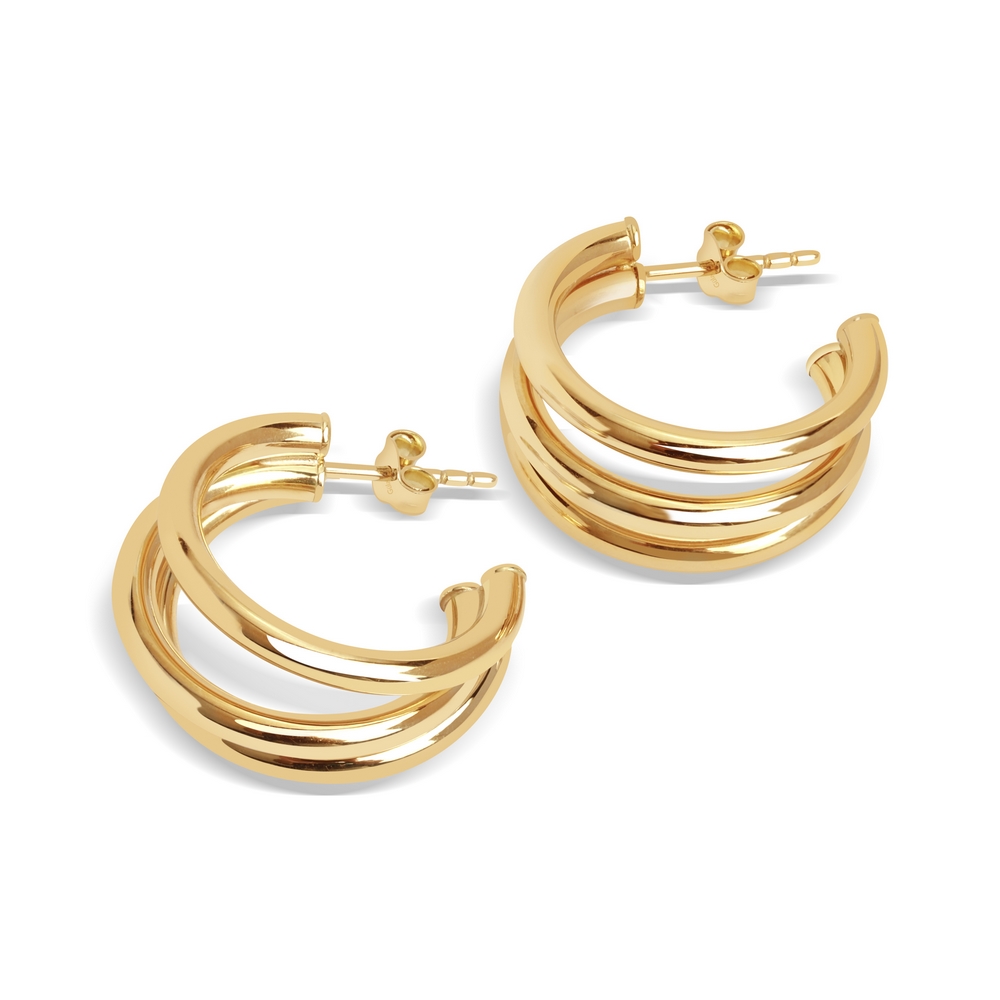 14 Ayar Sarı Altın Üçlü Halka Küpe