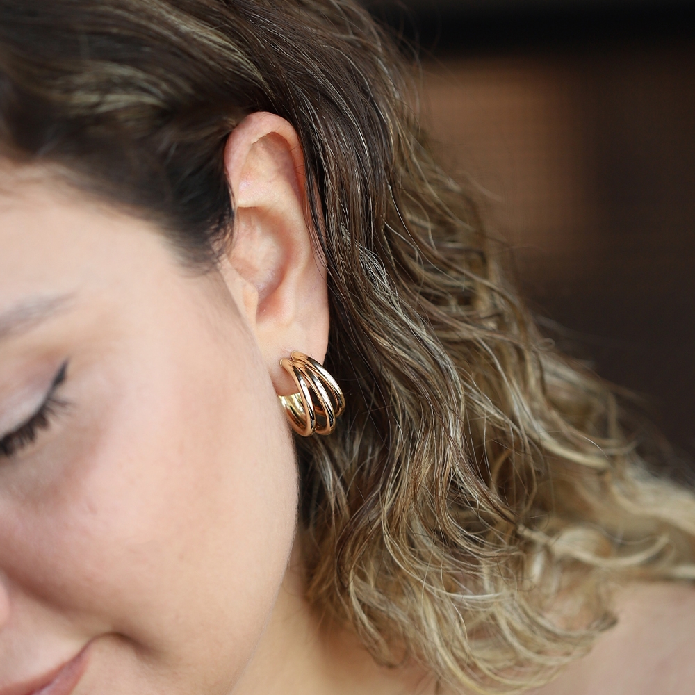 14 Ayar Sarı Altın Üçlü Halka Küpe