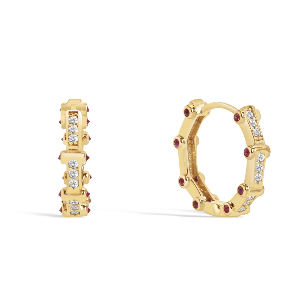 14 Ayar Sarı Altın Taşlı Halka Küpe