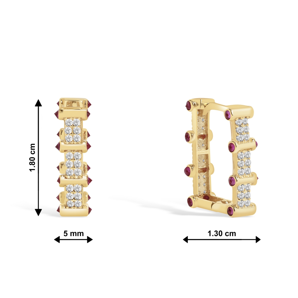 14 Ayar Sarı Altın Taşlı Halka Küpe