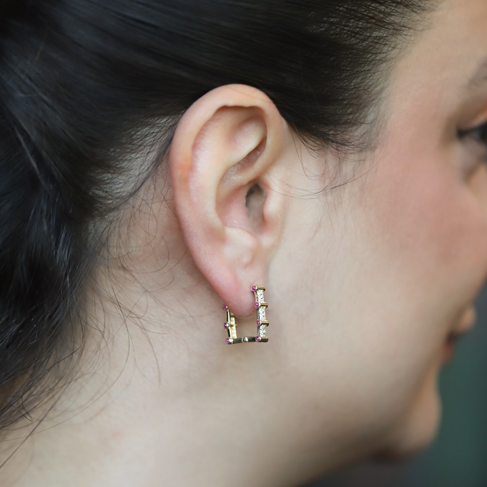 14 Ayar Sarı Altın Taşlı Halka Küpe