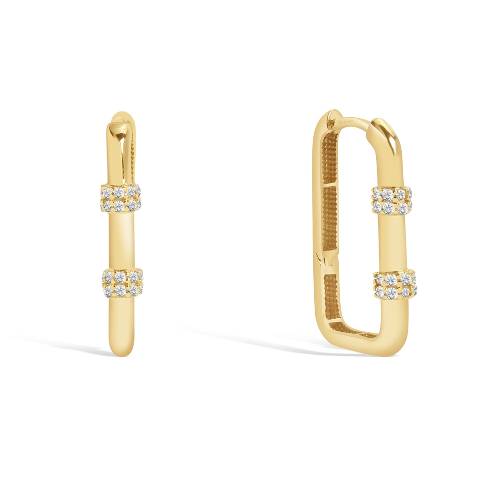 14 Ayar Sarı Altın Taşlı Halka Küpe