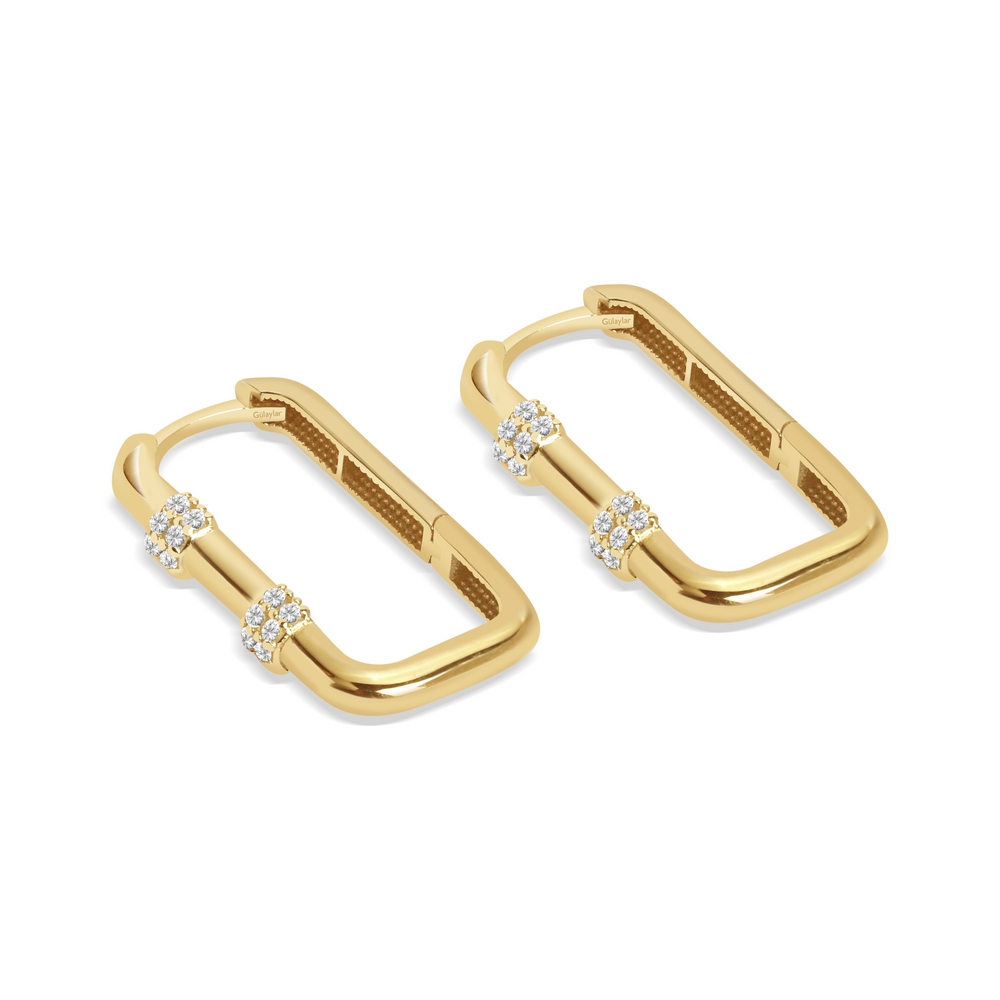 14 Ayar Sarı Altın Taşlı Halka Küpe