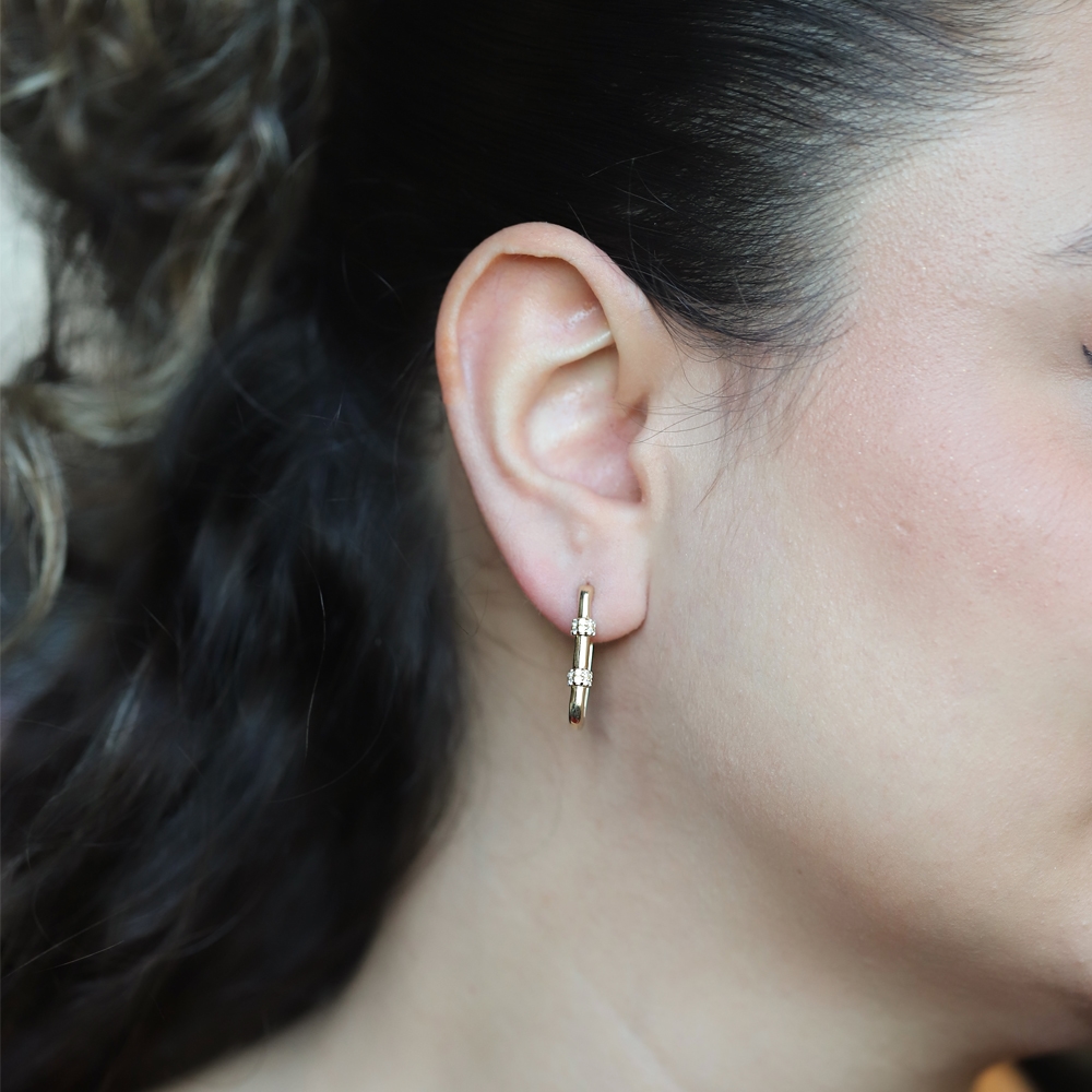 14 Ayar Sarı Altın Taşlı Halka Küpe