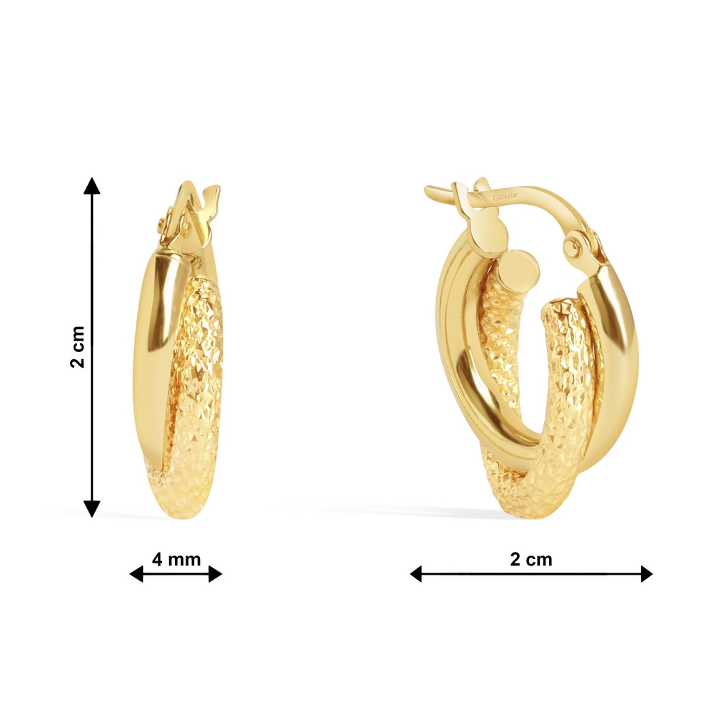 14 Ayar Sarı Altın Balık Sırtı İkili Halka Küpe