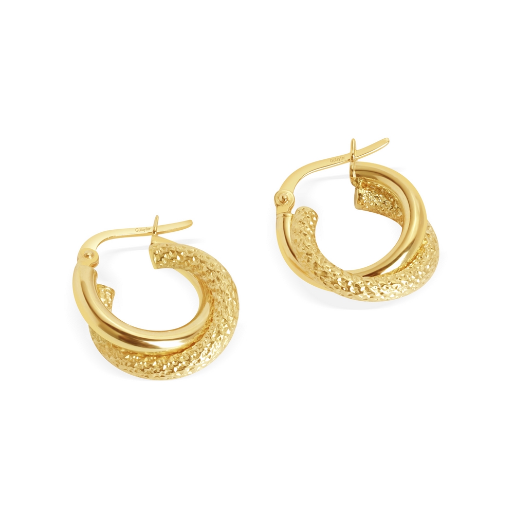 14 Ayar Sarı Altın Balık Sırtı İkili Halka Küpe