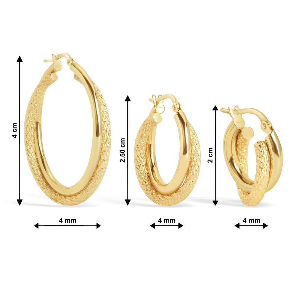 14 Ayar Sarı Altın Balık Sırtı İkili Halka Küpe