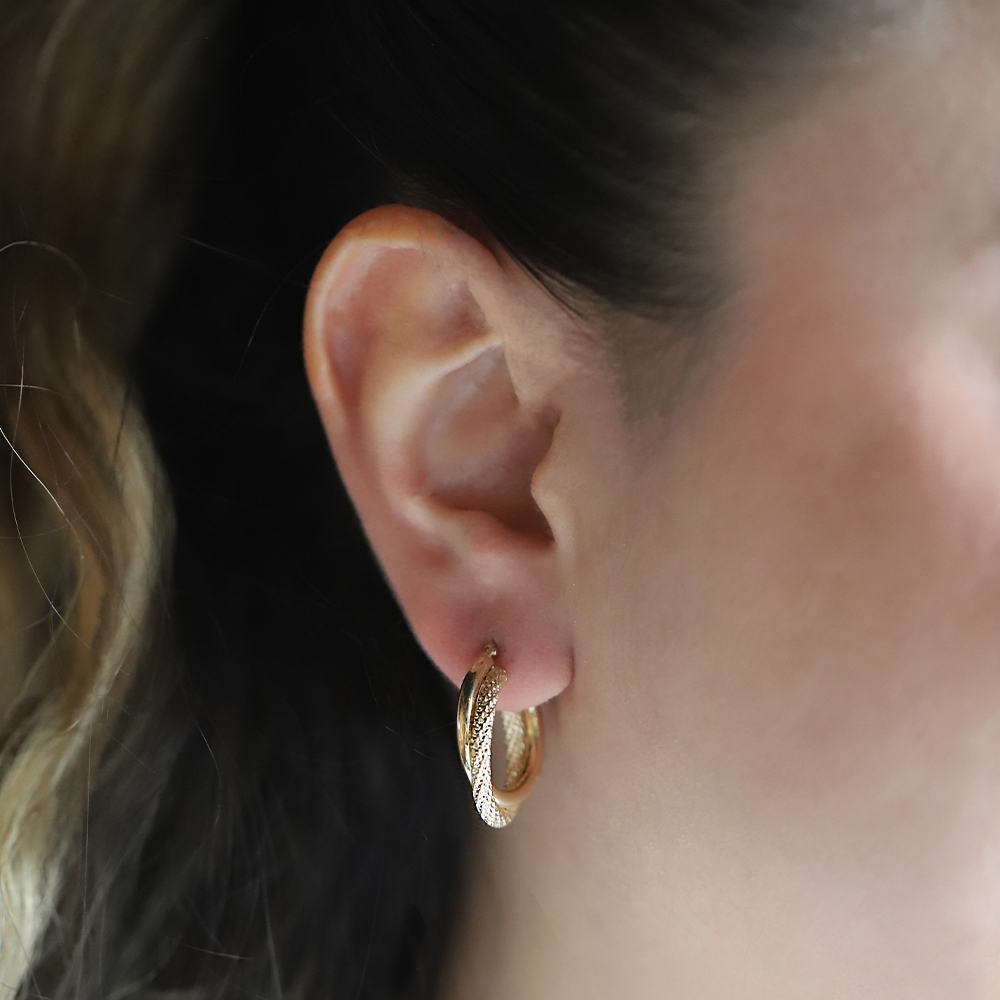 14 Ayar Sarı Altın Balık Sırtı İkili Halka Küpe