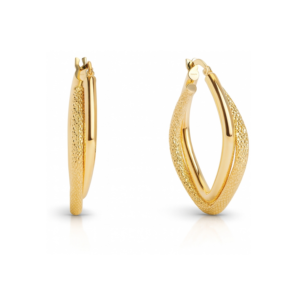 14 Ayar Sarı Altın Balık Sırtı İkili Halka Küpe