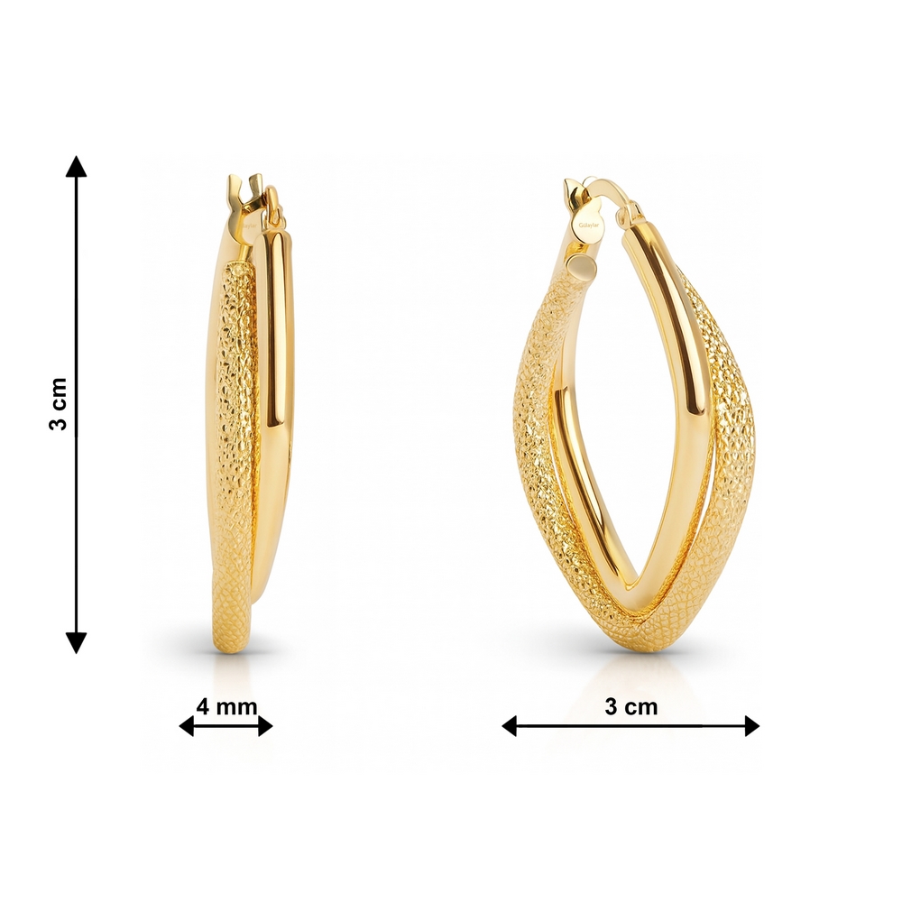 14 Ayar Sarı Altın Balık Sırtı İkili Halka Küpe