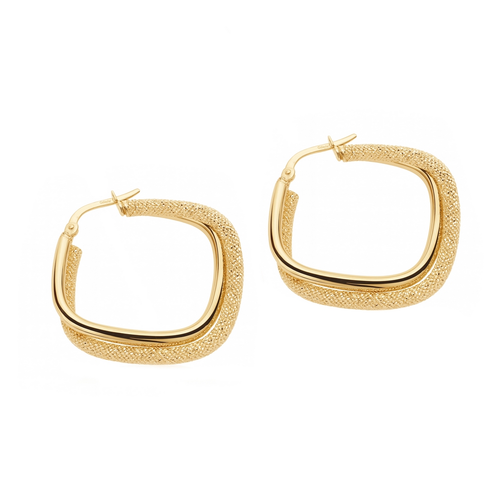 14 Ayar Sarı Altın Balık Sırtı İkili Halka Küpe