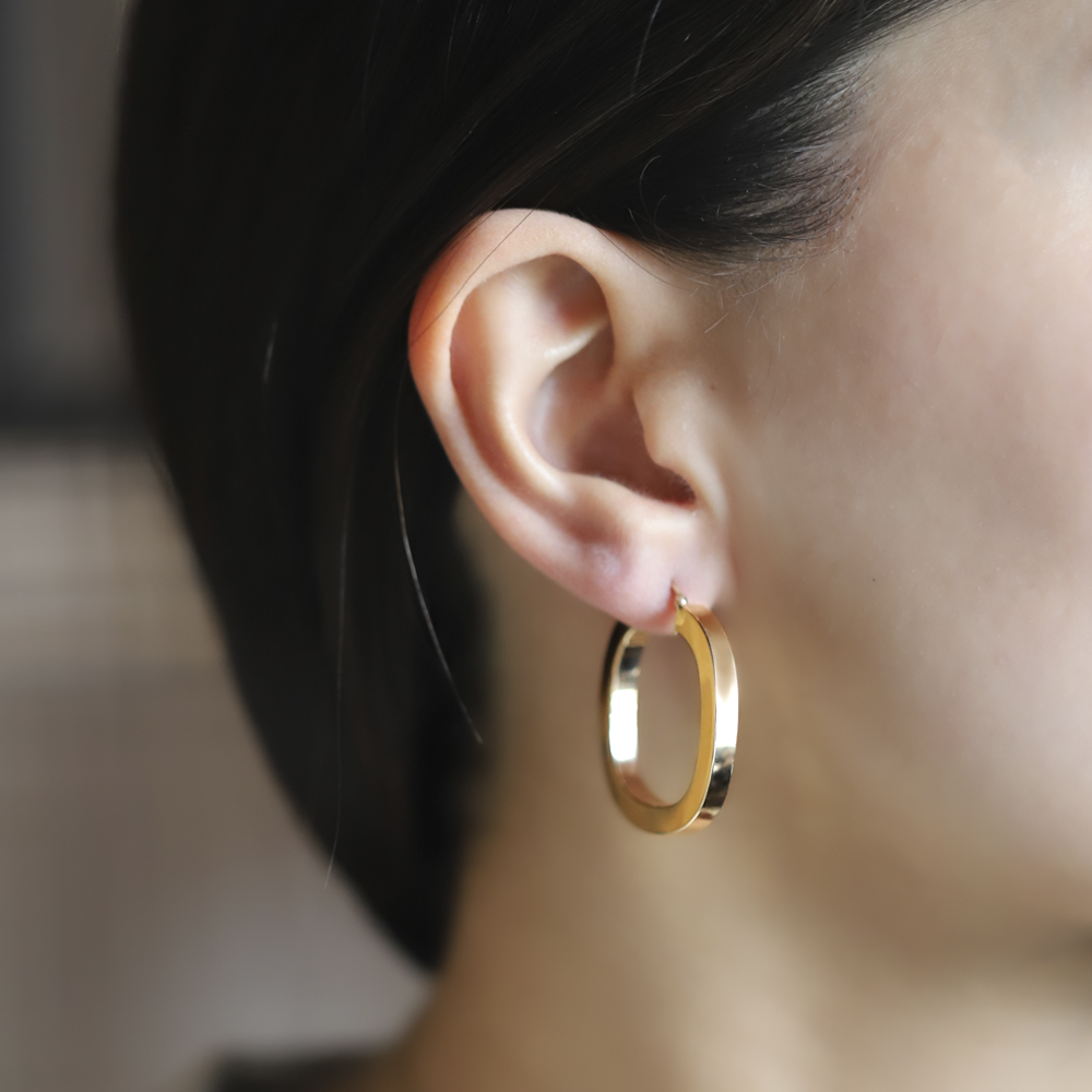 14 Ayar Sarı Altın Kalın Halka Küpe