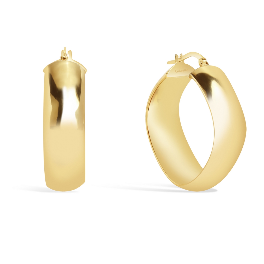 14 Ayar Sarı Altın Oval Kalın Halka Küpe