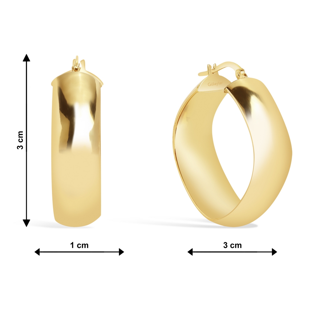 14 Ayar Sarı Altın Oval Kalın Halka Küpe