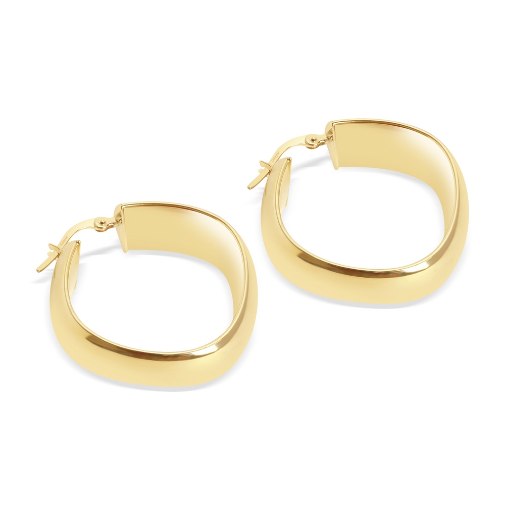 14 Ayar Sarı Altın Oval Kalın Halka Küpe