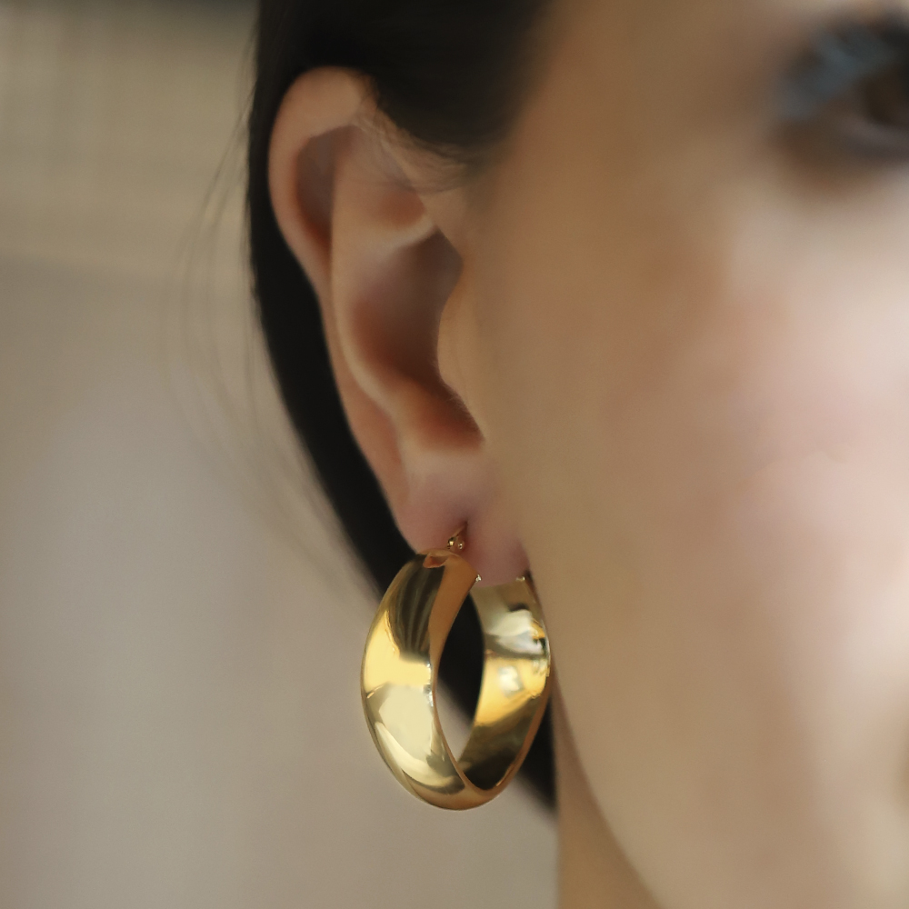 14 Ayar Sarı Altın Oval Kalın Halka Küpe