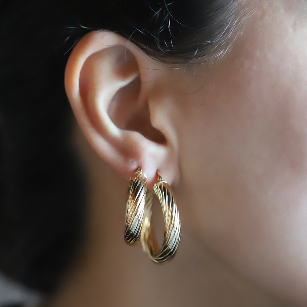 14 Ayar Sarı Altın Burgu Halka Küpe