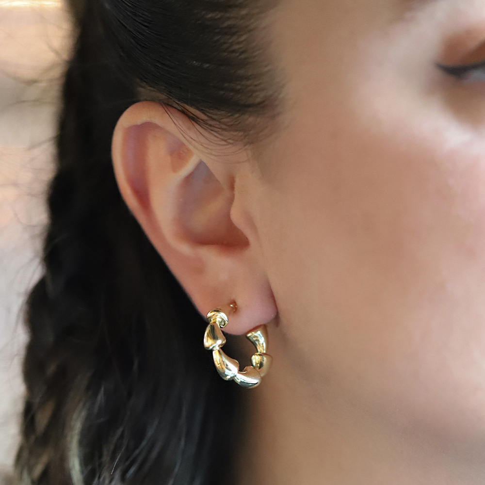 14 Ayar Sarı Altın Dalga Halka Küpe