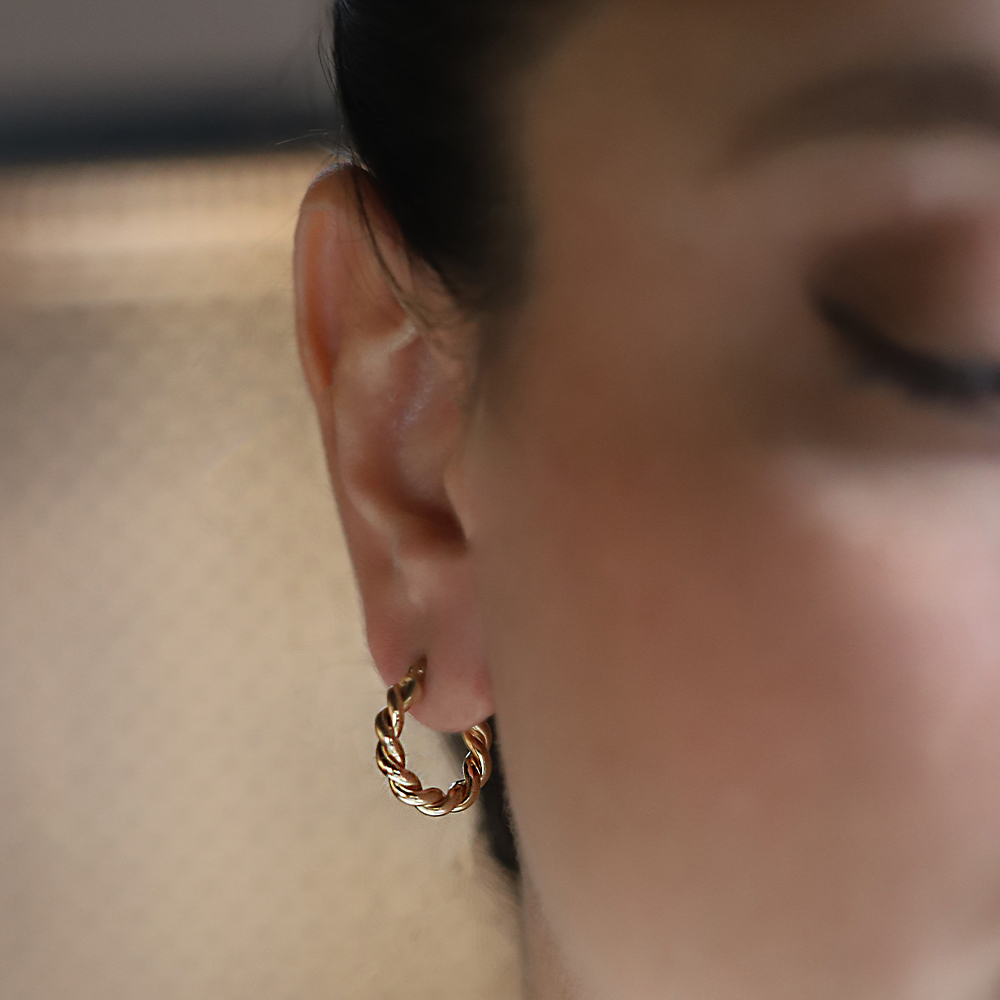 14 Ayar Sarı Altın Burgu Halka Küpe